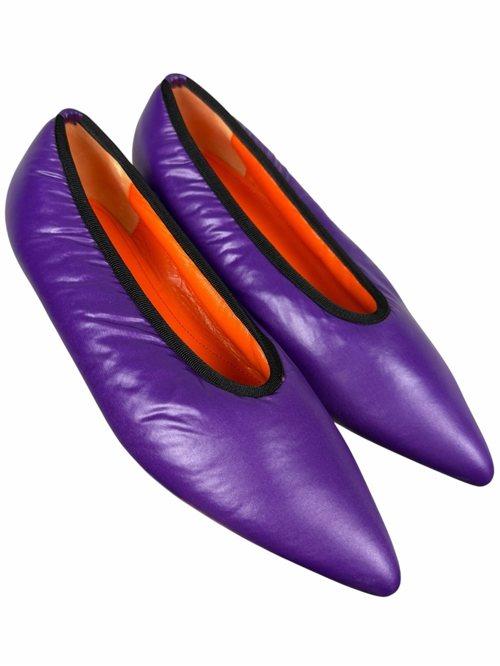 Marni Puffy Leather Pointed Royal Purple Ballet Flats